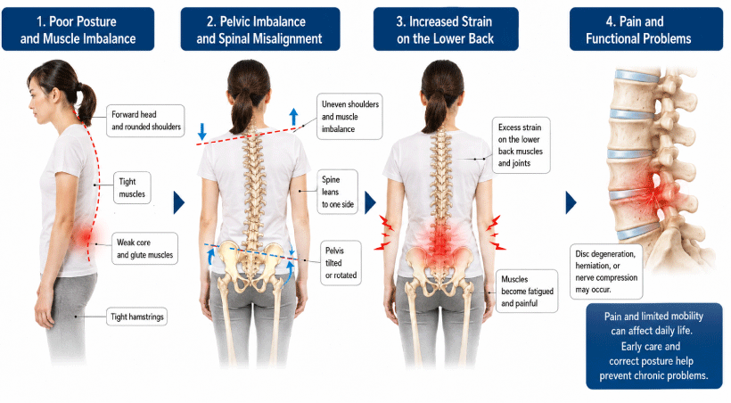 How poor posture and pelvic imbalance can place stress on the lower back